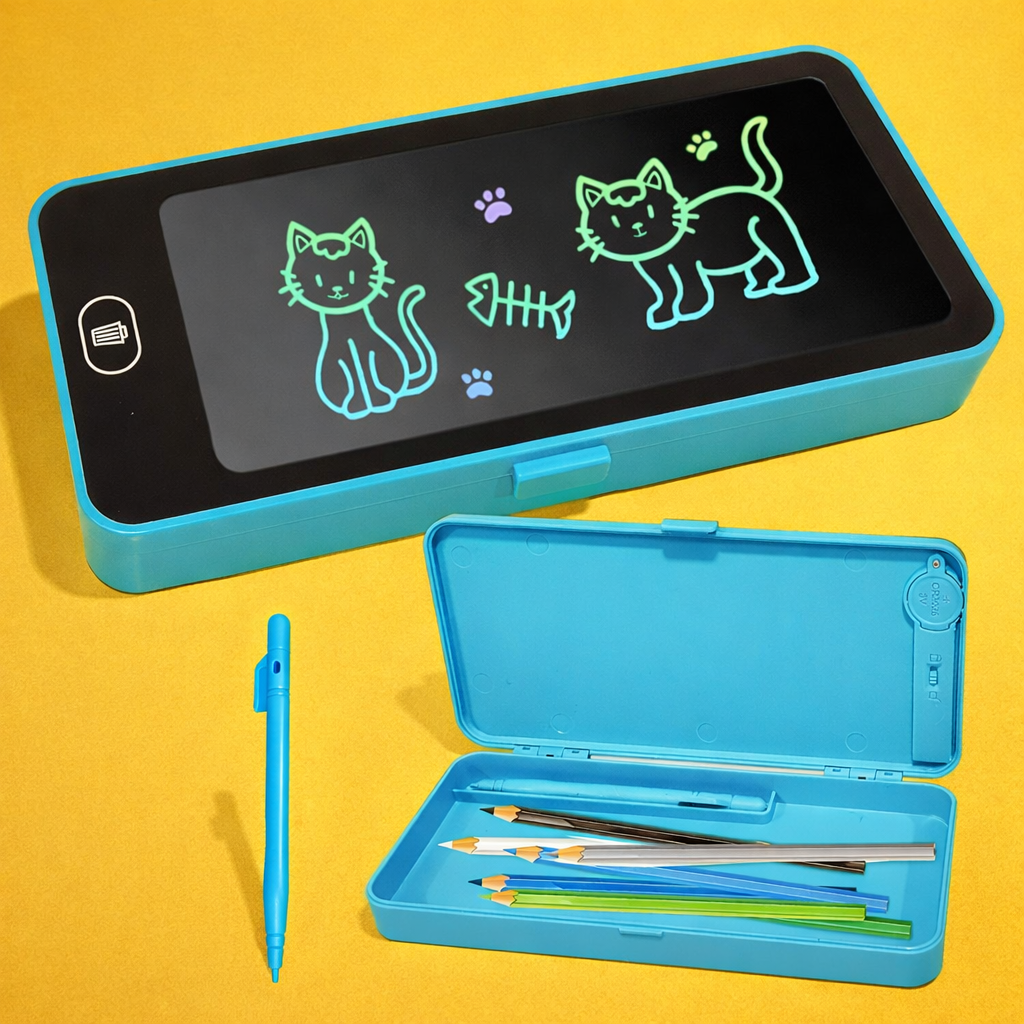 Pencil Box with LCD Writing Tablet & Stylus – Kids Stationery Box