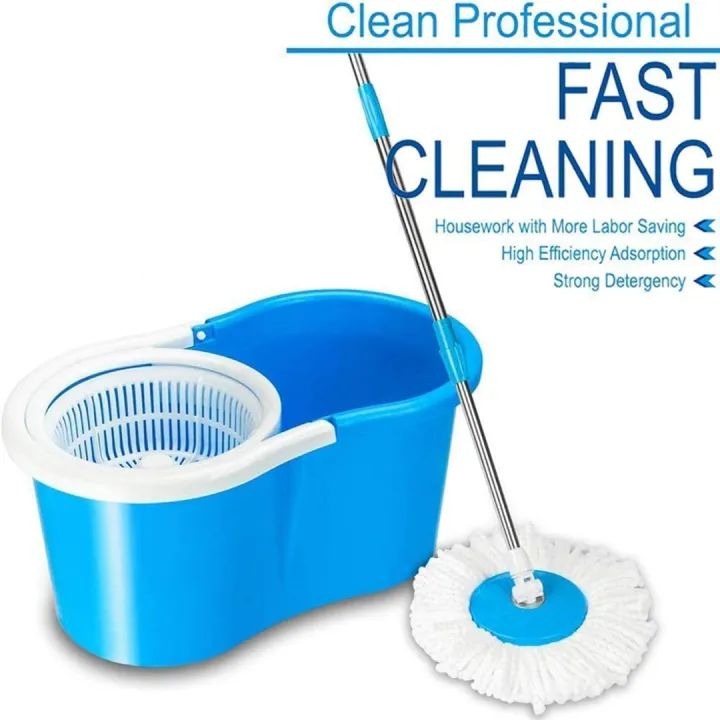360° Rotating Spin Mop with Bucket – 2 Microfiber Refill Heads | Adjustable Easy Spin Floor Cleaning Mop Set