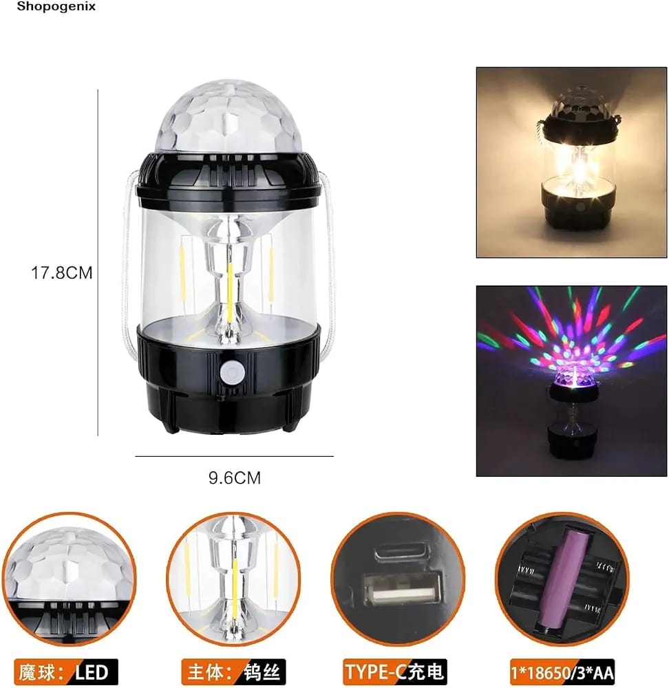 Rechargeable RGB LED Camping Lantern & Rotating Disco Party Light