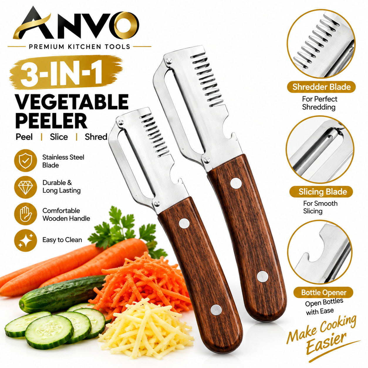 3-in-1 Stainless Steel Vegetable Peeler